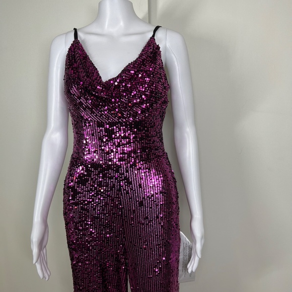 Dress the Population Pink Sequin Pantsuit, S, Spaghetti Strap, Wide‎ leg, NWOT - Picture 8 of 16